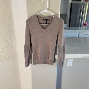 Noel Asmar Sweater Women Tan Cashmere Blend Knit Elbow Patches Equestrian XS